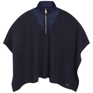 Navy Wool Bi-Material Knitted Cape