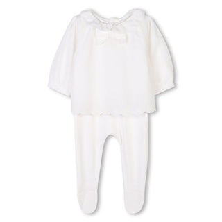 Off White Collar Ruffle Hem Footie