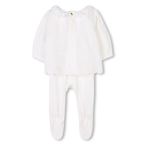 Off White Collar Ruffle Hem Footie