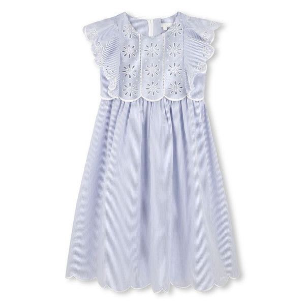 White and Blue Ruffle Sleeve Dress