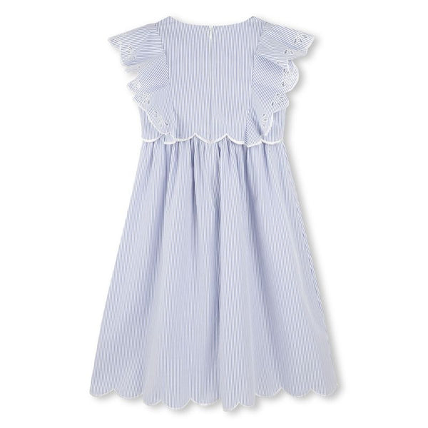 White and Blue Ruffle Sleeve Dress