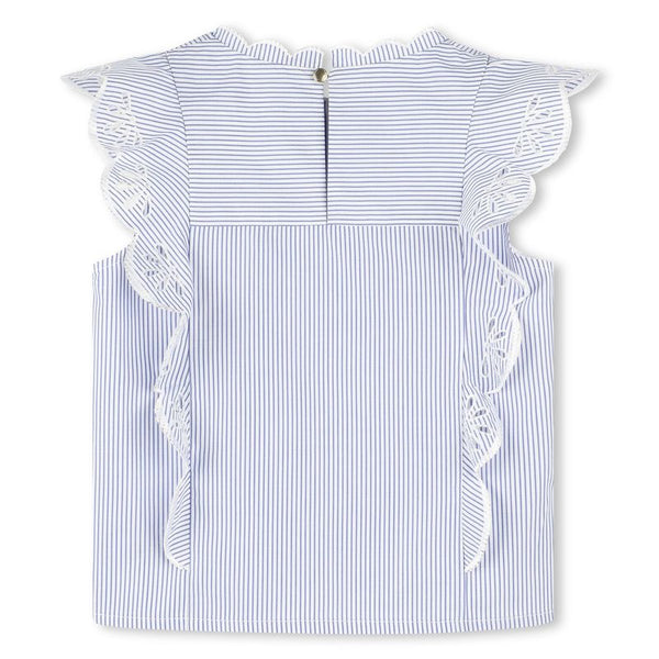 White and Blue Striped Scallop Blouse