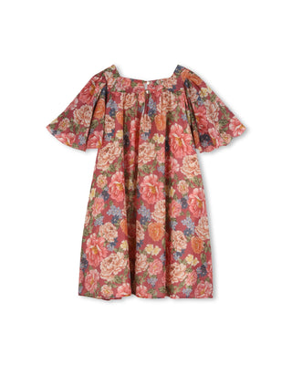 Red Floral Flounce Sleeve Dress