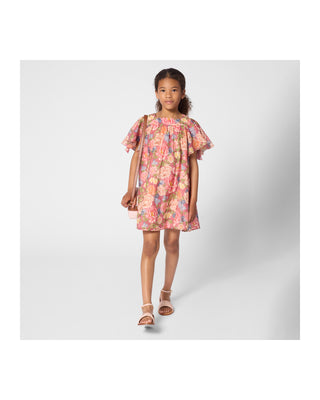 Red Floral Flounce Sleeve Dress