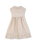 Cream Openwork Floral Hem Poplin Dress