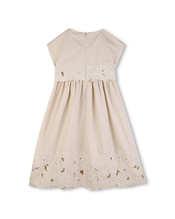 Cream Openwork Floral Hem Poplin Dress
