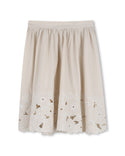 Cream Openwork Floral Hem Poplin Skirt