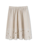 Cream Openwork Floral Hem Poplin Skirt