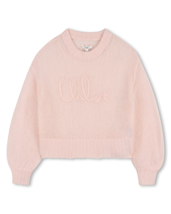 Pink Open Stitch Logo Sweater