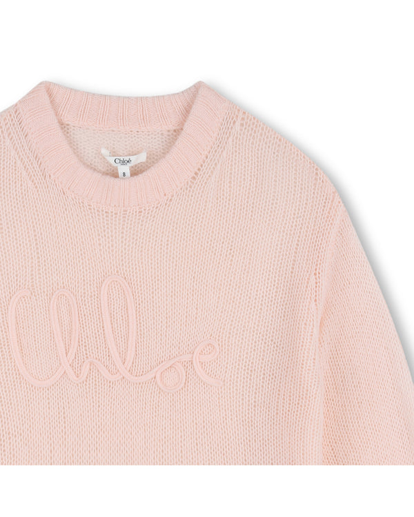 Pink Open Stitch Logo Sweater