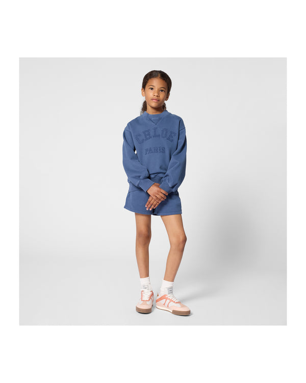 Blue Washed Applique Logo Crewneck