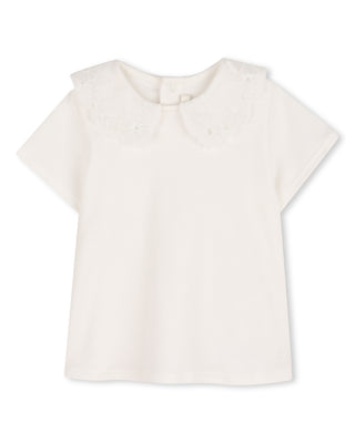White Baby Openwork Floral Collar Tee