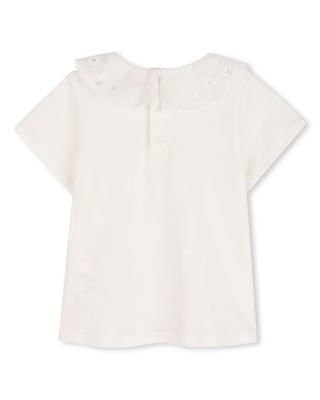 White Baby Openwork Floral Collar Tee
