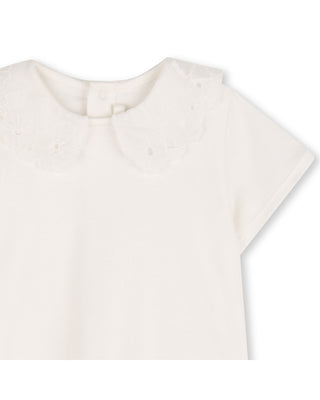 White Baby Openwork Floral Collar Tee
