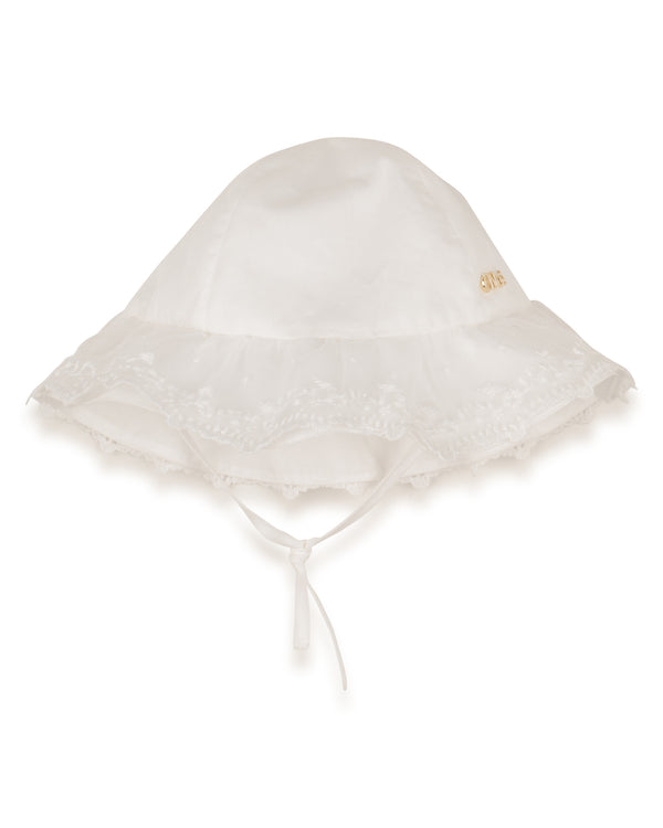 White Scallop Ruffle Romper and Hat Set