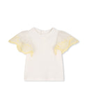 White Baby Yellow Flutter Sleeve Tee