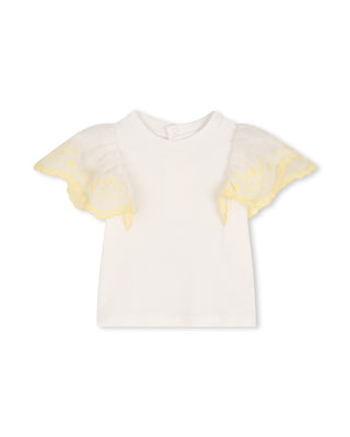 White Baby Yellow Flutter Sleeve Tee
