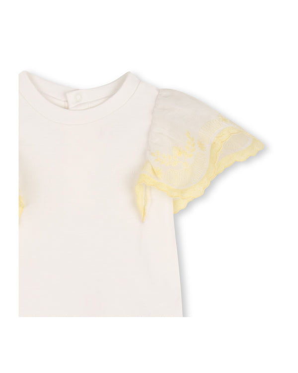 White Baby Yellow Flutter Sleeve Tee