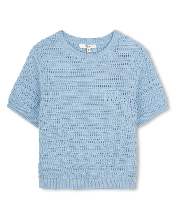 Blue Crochet Logo Short Sleeve Sweater