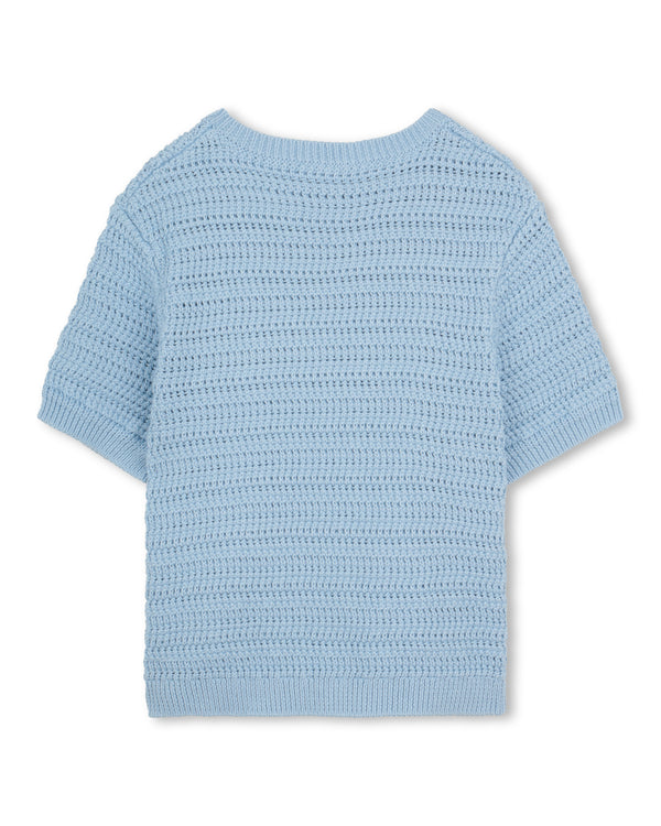 Blue Crochet Logo Short Sleeve Sweater