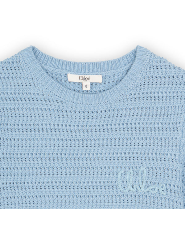 Blue Crochet Logo Short Sleeve Sweater