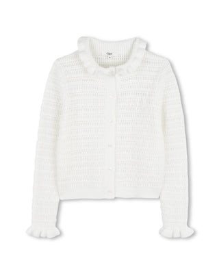 White Stitched Logo Cardigan