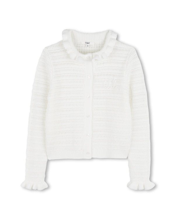 White Stitched Logo Cardigan