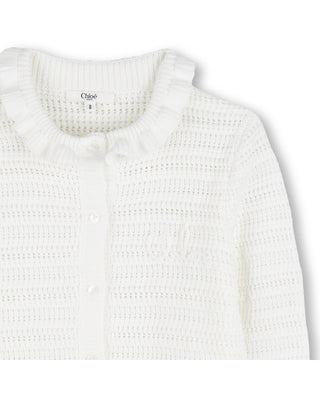 White Stitched Logo Cardigan