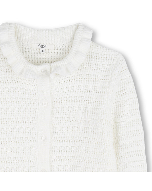 White Stitched Logo Cardigan