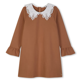 Tan with White Lace Collar Dress