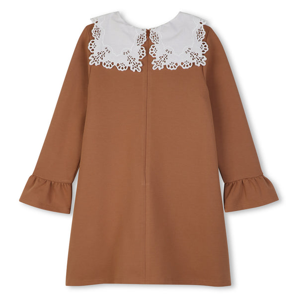 Tan with White Lace Collar Dress