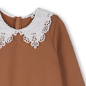 Tan with White Lace Collar Dress