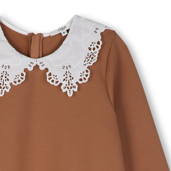 Tan with White Lace Collar Dress