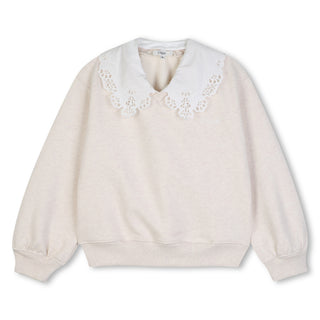 Cream Heathered Lace Collar Sweatshirt