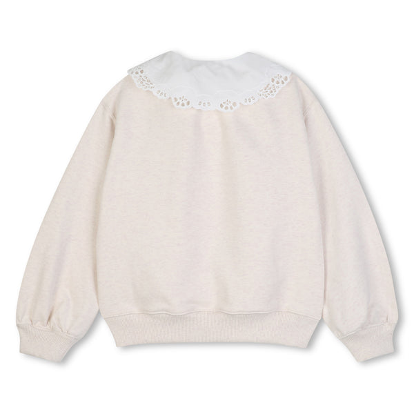 Cream Heathered Lace Collar Sweatshirt