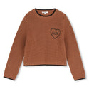 Tan Knit Heart Crewneck Sweater