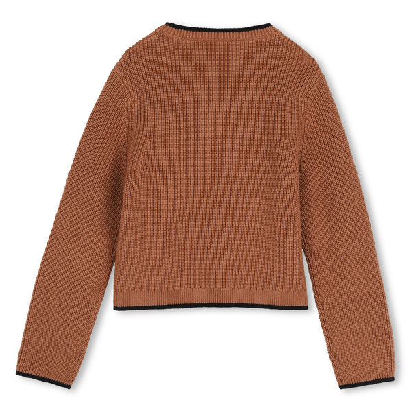 Tan Knit Heart Crewneck Sweater