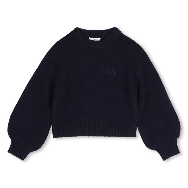 Navy Knit Logo Crewneck Sweater