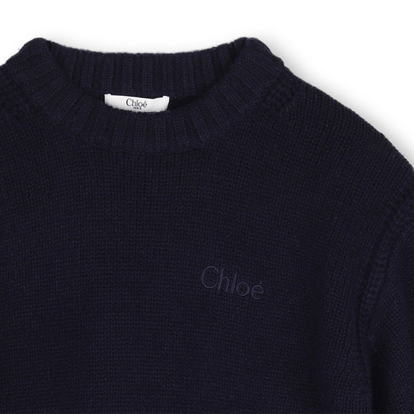 Navy Knit Logo Crewneck Sweater