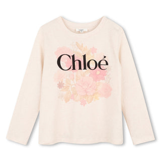 Cream Heathered Logo Long Sleeve Tee
