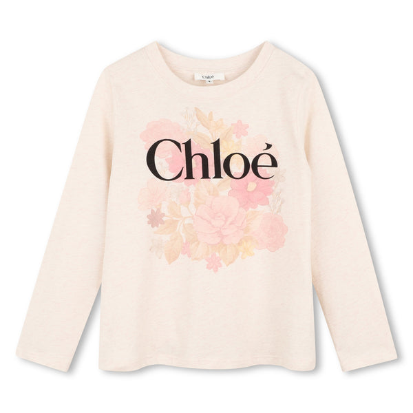 Cream Heathered Logo Long Sleeve Tee