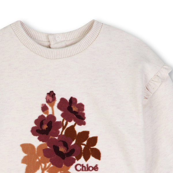 Baby Cream Heathered Flower Crewneck