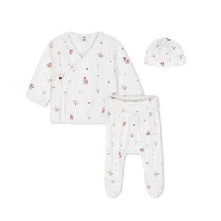 White 3 pcFloral Ensemble with Hat