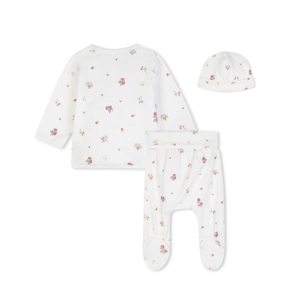 White 3 pcFloral Ensemble with Hat