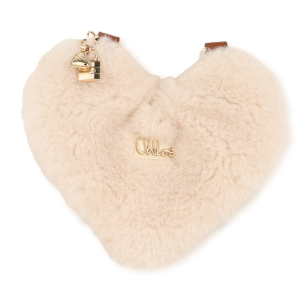 Beige Heart Shearling Handbag
