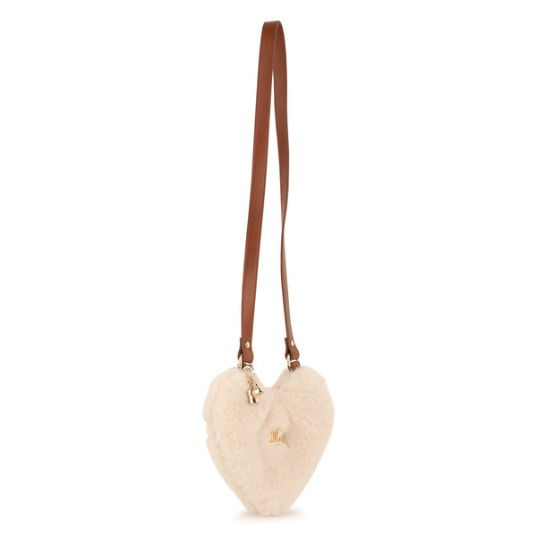 Beige Heart Shearling Handbag