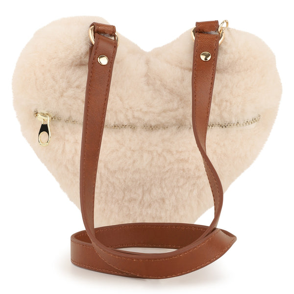 Beige Heart Shearling Handbag