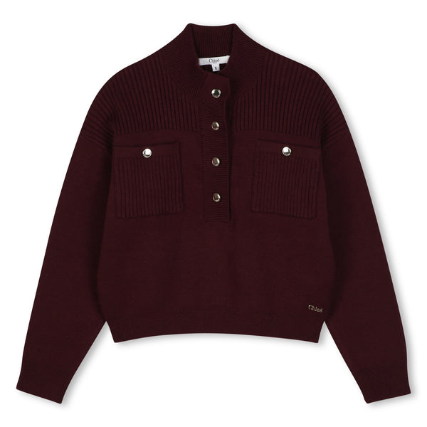 Dark Plum Half Button Sweater