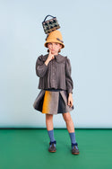 Grey Frill Collar Pleated Blouse