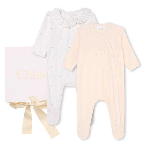White/Pink Collared Footie Set